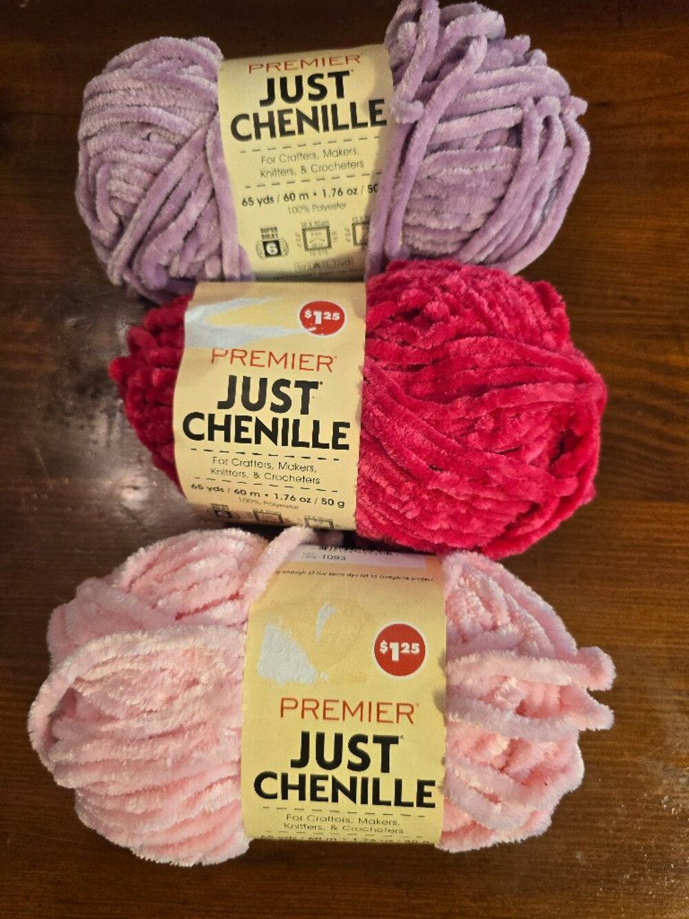 Yarn Lot of 3 Just Chenille Premier #6 Pink Hibiscus Mauve made in Turkey 6.3 oz